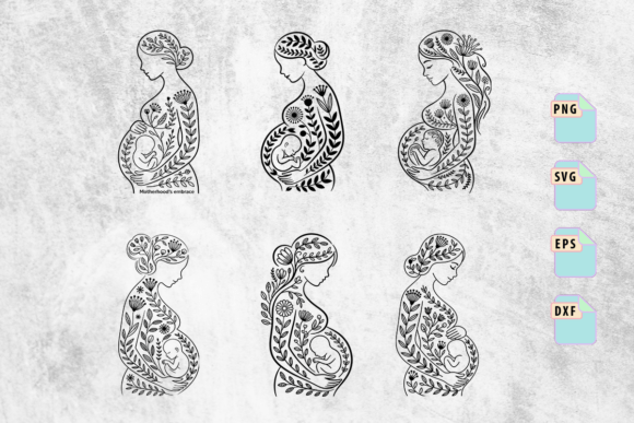 Floral Pregnant Woman Silhouette for Craft & Graphics